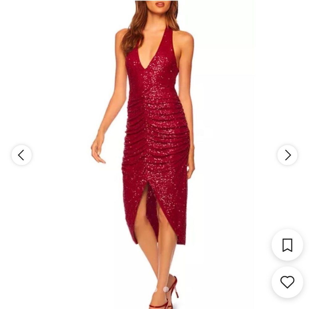 NWT Susana Monaco Sequin V-Neck Halter Dress in Berries Small